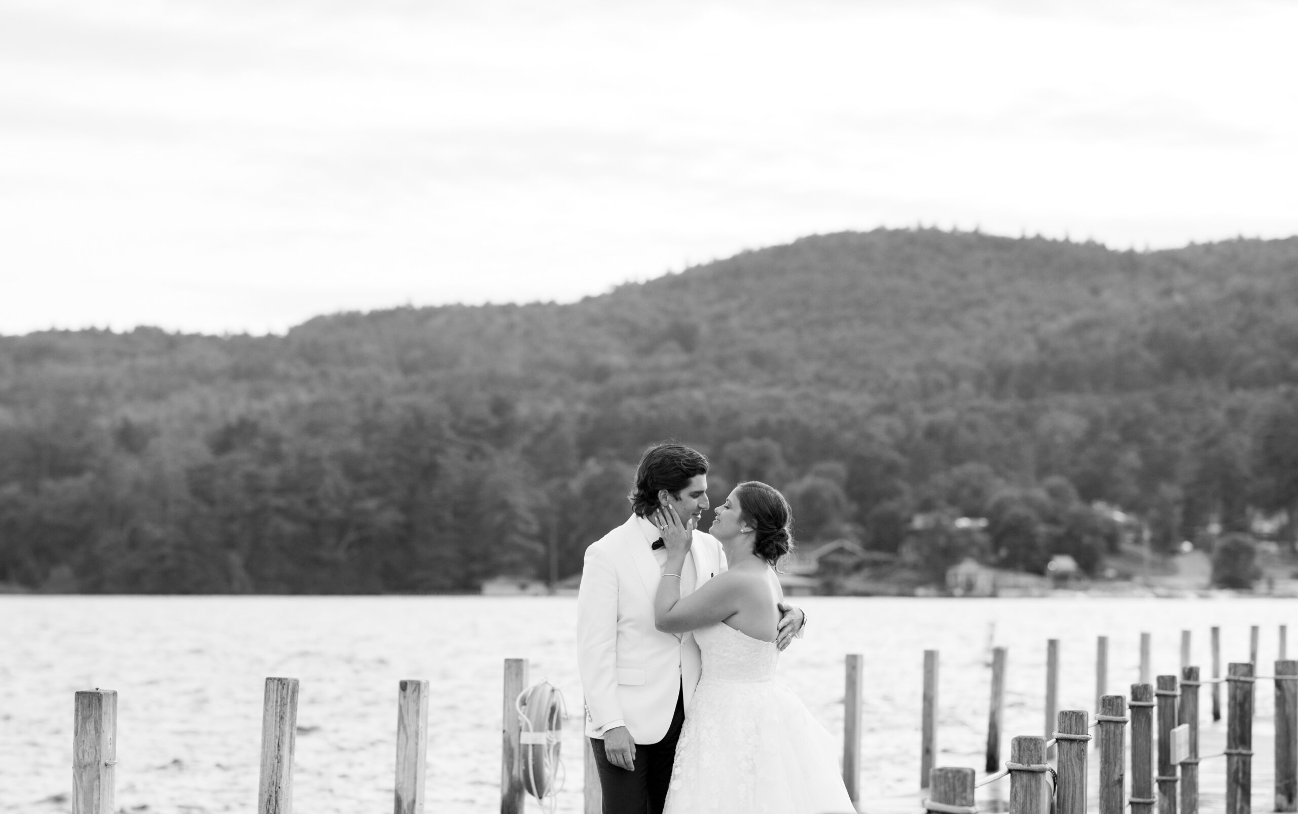 Romantic Summer wedding portraits on the shores of Lake George NY